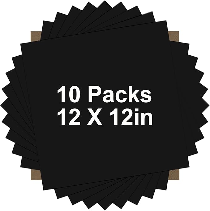 HTVRONT Black HTV Heat Transfer Vinyl Bundle: 10 Pack 12"x12" Iron on Vinyl for T-Shirt (1 PTFE Sheet Included), PU HTV Vinyl Easy to Cut & Weed for Heat Design