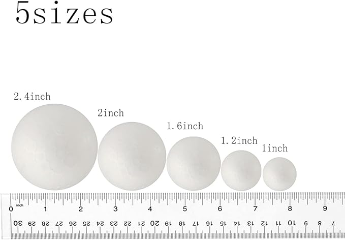 50 Pack Craft Foam Balls, 5 Sizes(1-2.4 Inches), White Polystyrene Smooth Round Balls, Foam Balls for Arts and Crafts, Christmas, DIY Craft for Home, Supplies School Craft Project and Holiday Party