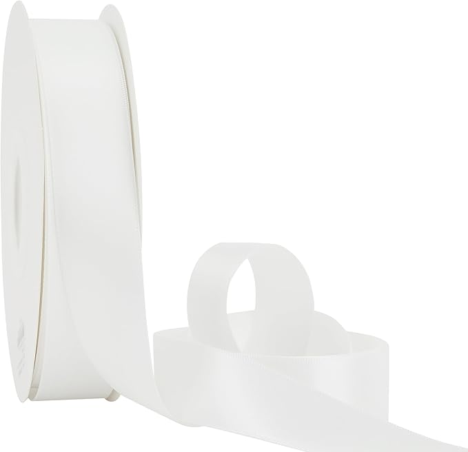 HUIHUANG White Satin Ribbon 1 inch x 50 Yards Double-Faced Polyester Silk Satin Ribbon for Gift Wrapping, Invitations, Hair, Bows Making, Holiday Decor, Flower Bouquet