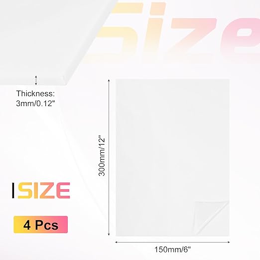 uxcell 4Pcs Acrylic Sheets 12x6 Inch Acrylic Panel 1/8 Inch-3mm Plastic Board for Picture Frames Sign Holders DIY Display Projects Craft, White