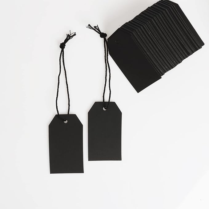 200PCS Paper Gift Tags with Free 200PCS Black Cotton Strings,Blank hangtags for DIY Wedding Holiday Present(Black)
