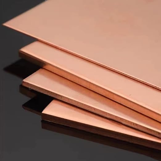 4 Pcs 99.9% Pure Copper Sheet, 4" x 4", 28 Gauge(0.3mm) Thickness, Double Sided Film Attached Copper Sheets Metal Plates for Crafting, Modelers, Jewelry, Repairs, Electrical