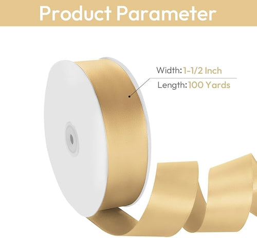 1-1/2" Width x 100 Yards Satin Ribbon, Light Gold Ribbon Perfect for DIY Craft, Bows, Gift Wrapping, Flower Bouquet, Valentine's Day, Christmas and Party Decoration