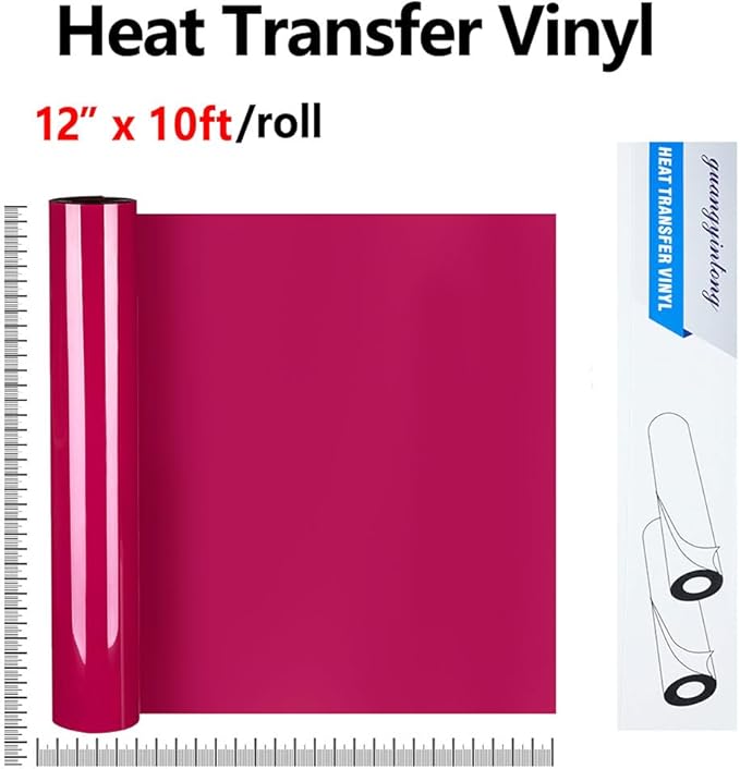 guangyintong Heat Transfer Vinyl Rose Red HTV Rolls, 12" x 10ft Rose Red Iron on Vinyl for T-Shirts, Matte Surface HTV Vinyl for All Cutter Machine Easy to Cut & Weed for Heat Vinyl DIY Design