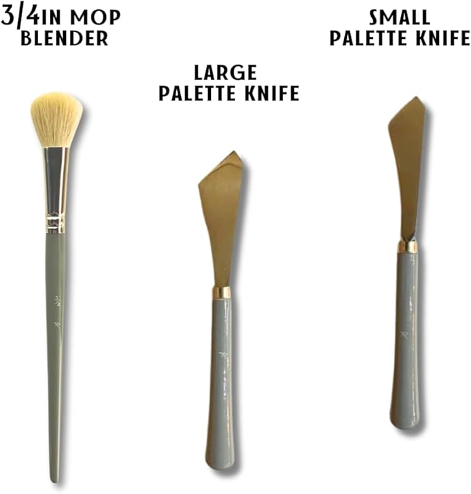 10 Piece Landscape Brush Set, for Wet on Wet Painting: 2 Inch, 1 Inch, 1 Inch Oval, 4 & 6 Fan, Filbert, 2 Palette Knives, Liner, Mop Blender - Adam Lashley