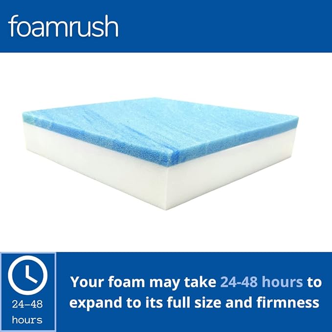 FoamRush 2" x 24" x 24" Gel Memory Foam Upholstery Square Cushion Medium Firm (Chair & Wheelchair Seat Cushion Replacement, Square Foam Dining Chairs, Couch, Sofa, Rubber Padding)