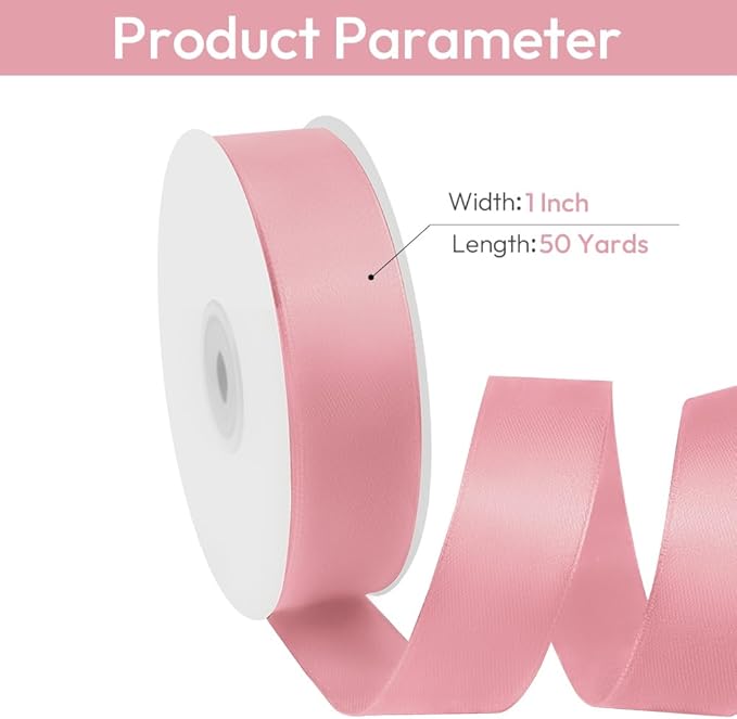 1" Width x 50 Yards Satin Fabric Ribbon, Pink Ribbon Perfect for DIY Bows, Swags, Gift Wrapping, Craft, Flower Bouquet，Christmas and Party Decoration