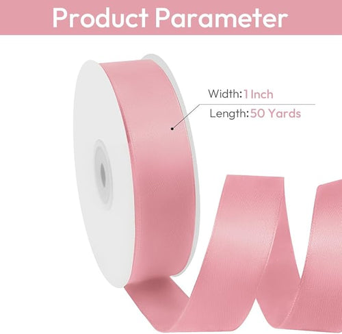 1" Width x 50 Yards Satin Fabric Ribbon, Pink Ribbon Perfect for DIY Bows, Swags, Gift Wrapping, Craft, Flower Bouquet，Christmas and Party Decoration