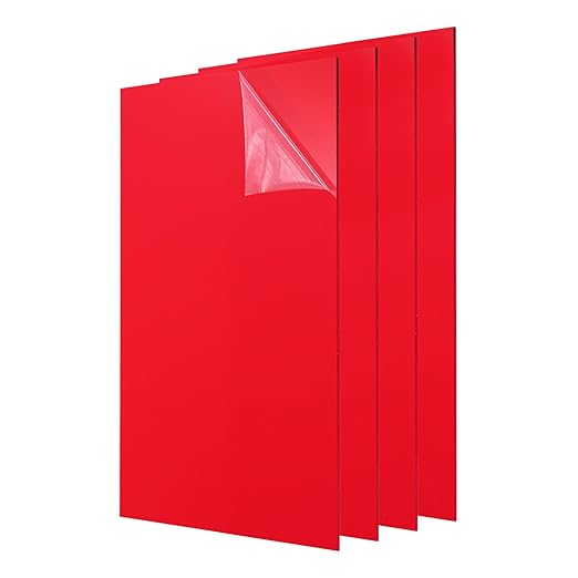 uxcell 4Pcs Acrylic Sheets 12x8 Inch Acrylic Panel 1/8 Inch-3mm Plastic Board for Picture Frames Sign Holders DIY Display Projects Craft, Red