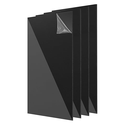 uxcell 4Pcs Acrylic Sheets 12x6 Inch Acrylic Panel 1/8 Inch-3mm Plastic Board for Picture Frames Sign Holders DIY Display Projects Craft, Clear Black