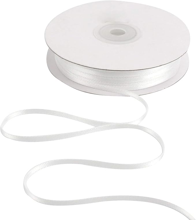 HUIHUANG Solid Color Satin Ribbon 1/8 inch x 100 Yards Roll Ribbon for Crafts (White)
