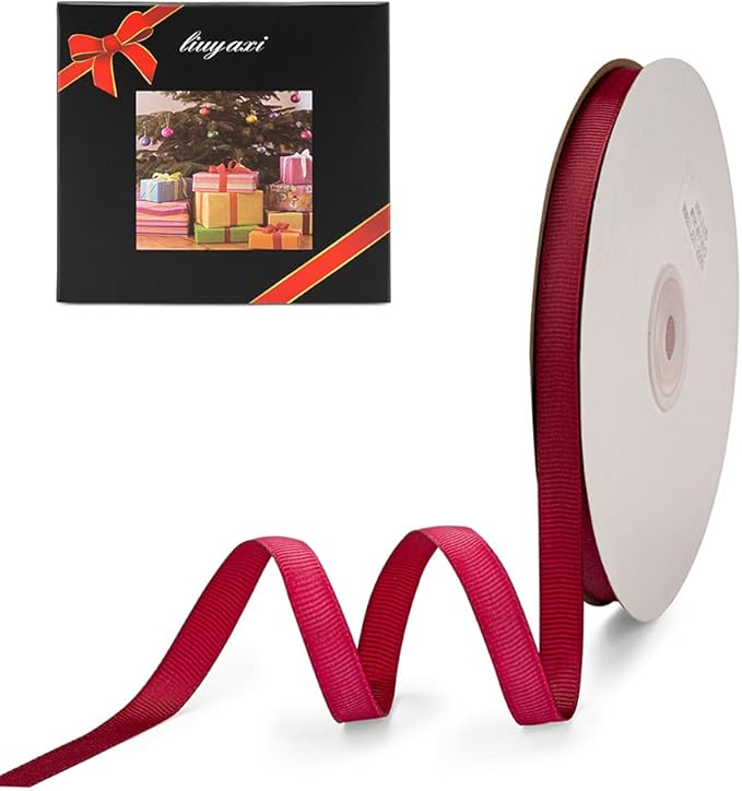 LIUYAXI3/8 X 50 Yards Solid Burgundy/MaroonGrosgrain Ribbon, Perfect for Crafts, Wedding Decor, DIY Hair Accessories, Sewing, Gift Package Wrapping and More