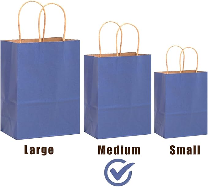 qiqee 32-Packs Deep Blue Paper Gift Bags with Handles Bulk 7.6"x4.75"x10.5" Medium Size Gift Bags Multiple Uses