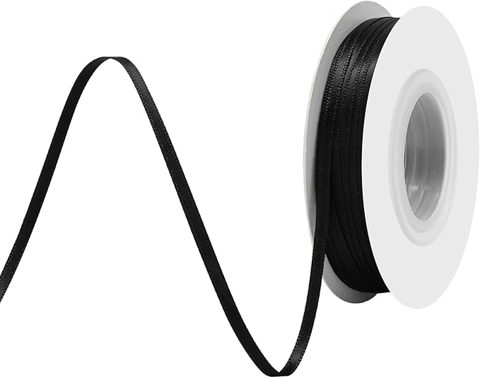 Black Satin Ribbon 1/8" X 50 Yards Solid Color Double Faced Ribbons Perfect for Crafts Wedding Decor Bow Making Arts Sewing and More