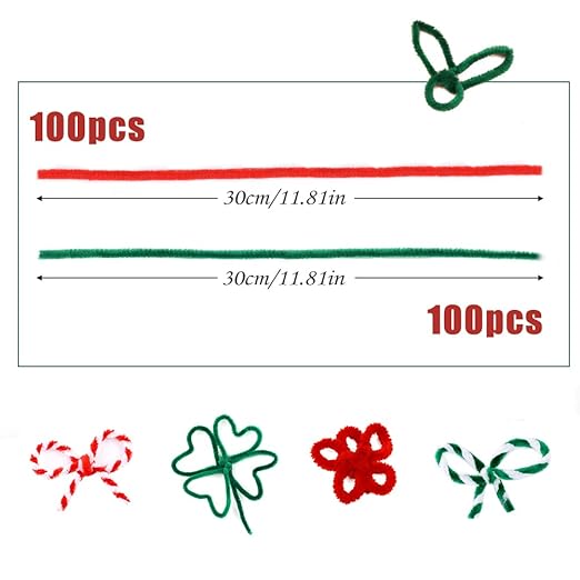 200 Pieces Christmas Pipe Cleaners, Craft Pipe Cleaners, Pipe Cleaners Chenille Stem, Pipe Cleaners Bulk,Art Pipe Cleaners for Creative Christmas Decoration Supplies Arts and Crafts Project