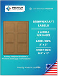 Premium Label Supply Brown Kraft Sticker Square Labels – 3" x 3" – Laser/Inkjet Compatible – (6 per Sheet), 25 Sheets – 150 Total Adhesive Labels
