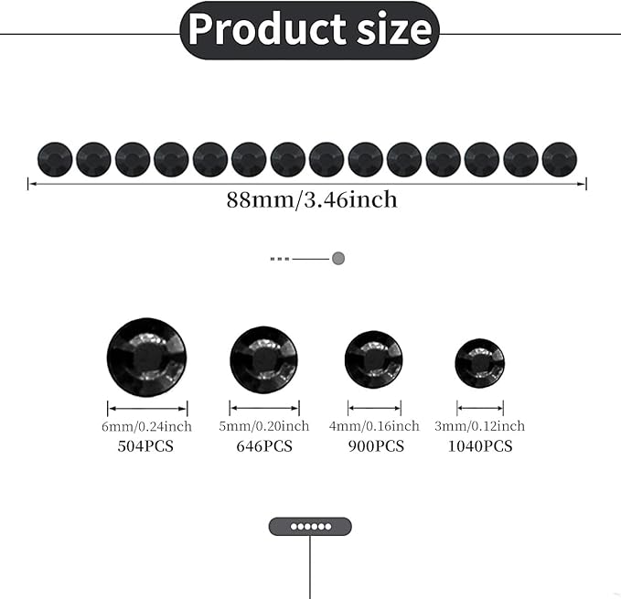 3090 Pcs 4 Sheets Rhinestone Stickers 3/4/5/6 mm Self Adhesive Craft Rhinestones Gems for Face Eyes Makeup Hair Body (Black-3/4/5/6mm)