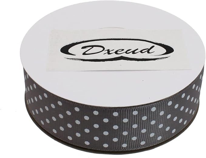 Polka Dot Grosgrain Ribbon 25 Yard Each Roll 100% Polyester (1", Gray)
