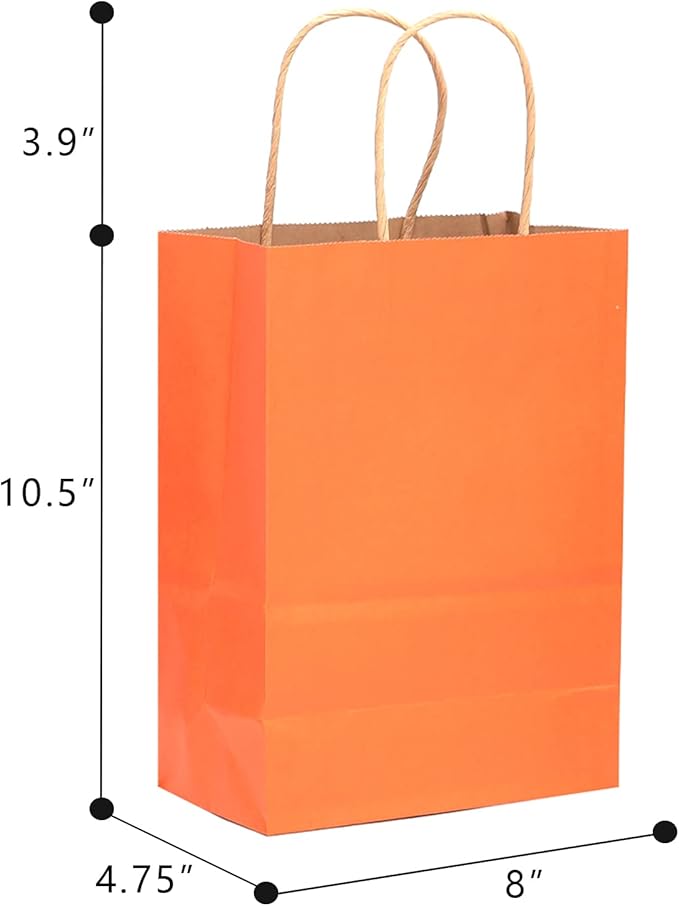 qiqee 32-Packs Orange Paper Gift Bags with Handles Bulk 7.6"x4.75"x10.5" Medium Size Gift Bags Multiple Uses