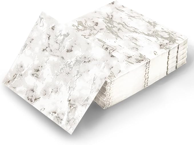 80-Pack Napkins Disposable Paper Towel Cocktail Dinner Party Decoration, Silver Splash