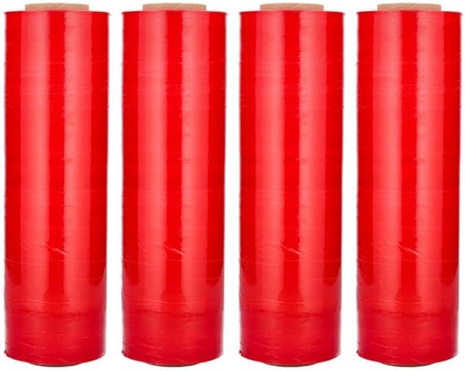 PSBM Red Stretch Wrap, 15 Inch x 1476 Feet, 4 Pack, Tinted Pre-Stretched Shrink Wrap Film for Moving, Packaging, Pallet Wrapping