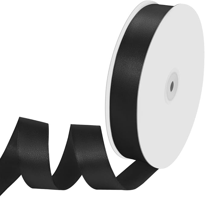 1" Width x 100 Yards Satin Ribbon, Black Ribbon Perfect for DIY Craft, Bows, Gift Wrapping, Flower Bouquet, Valentine's Day, Christmas and Halloween Party Decoration