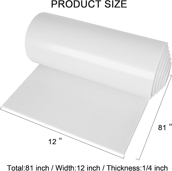 Neoprene Sponge Rubber Foam Sheets with Adhesive Backing, 12" x 81" x 1/4" White Foam Roll Insulation Board Soundproof Neoprene Mat, Great for Cosplay Padding, DIY, Gaskets, Costume, Crafts