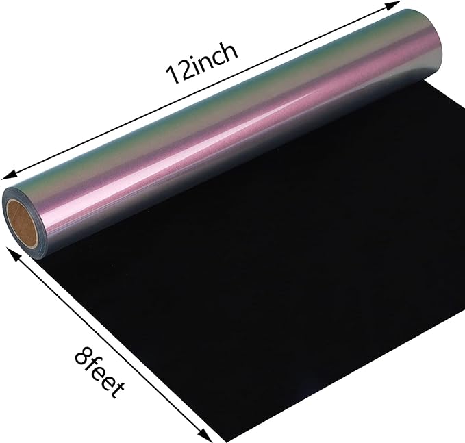 Guangyintong Chameleon HTV Rolls, 12" x 8ft Purple to Green Iron on Vinyl for T-Shirts, Changing Color Heat Transfer Vinyl for All Cutter Machines, Easy to Cut & Weed for DIY Design