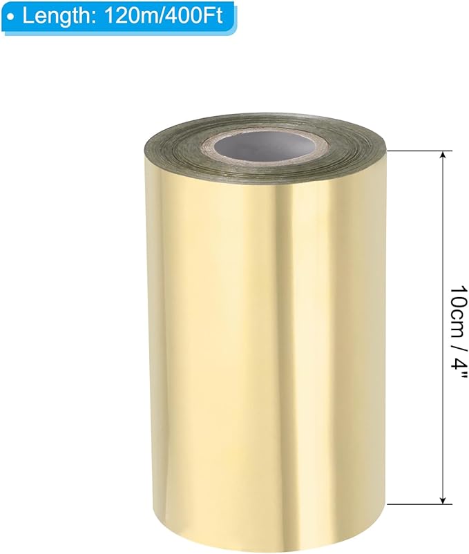 PATIKIL 4"x400Ft Hot Stamping Foil Paper, Heat Transfer Hot Stamping Paper Foil Roll for Leather DIY Logo Decor Craft Gift Package Scrapbook Card, Light Gold