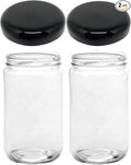 Jarming Collections Mason Jars - 32 oz Glass Storage Jars with Extra Wide Mouth Lids, BPA Free and Food Safe - Set of 2 with 2 Black Dome Plastic Lids