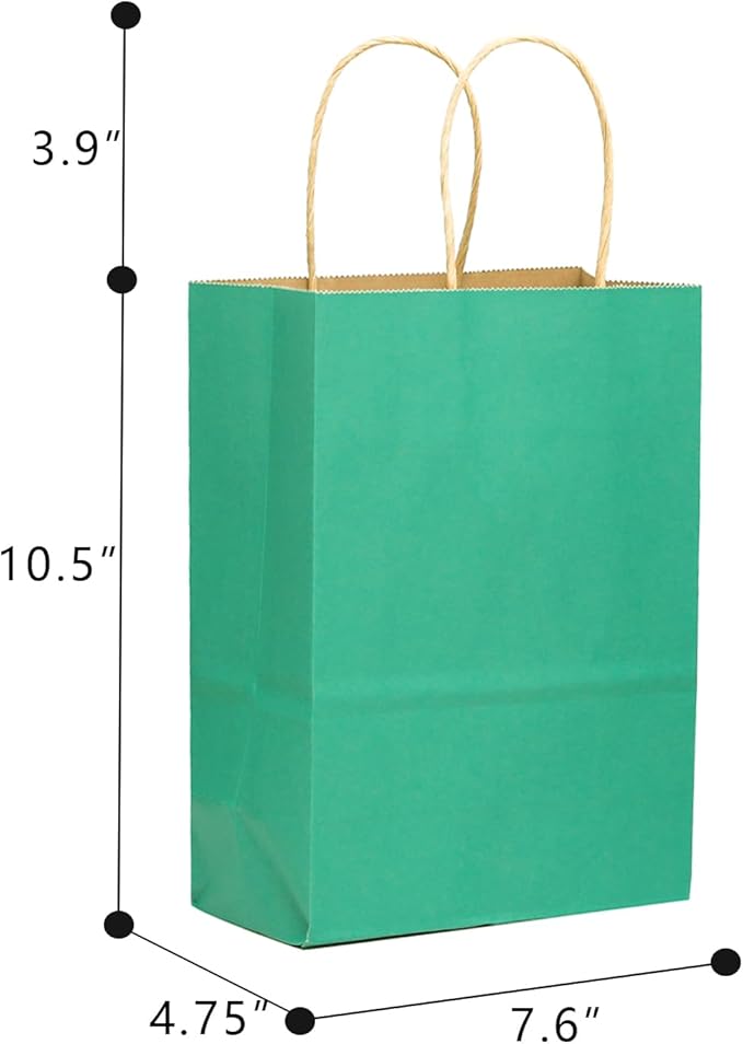 qiqee 60 pcs Kraft Bags with Handles 7.6"x4.75"x10.5" Medium Gift Paper Bag Mint Green Solid Color Bags