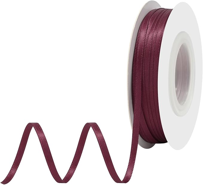 Wine Red Satin Ribbon 1/8" X 50 Yards Solid Color Double Faced Ribbons Perfect for Crafts Wedding Decor Bow Making Arts Sewing and More