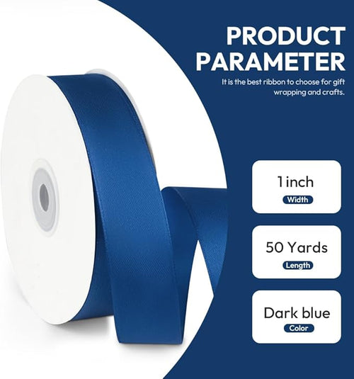 1" x 50 Yards Satin Ribbon - Navy Blue Silk Ribbon with Spool - Ideal for Gift Wrapping, Floral Bouquets, Crafts, Wedding Party Decorations, Christmas and Sewing Projects