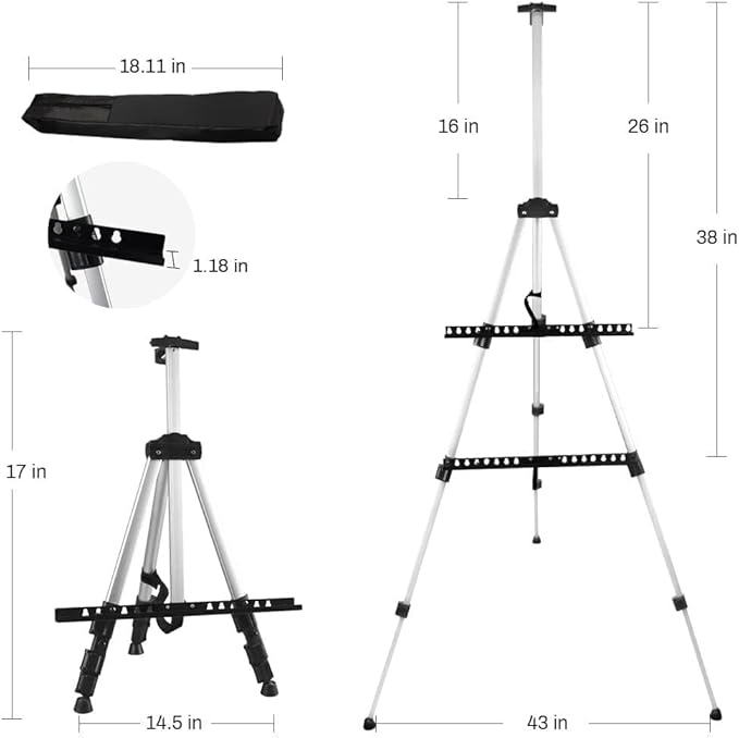 RRFTOK Art Painting Artist Easel Stand,Aluminum Metal Tripod Adjustable Easels for Painter Canvases Height from 17 to 66 Inch - Carry Bag for Table-Top/Floor Drawing and Displaying 2-Pack.