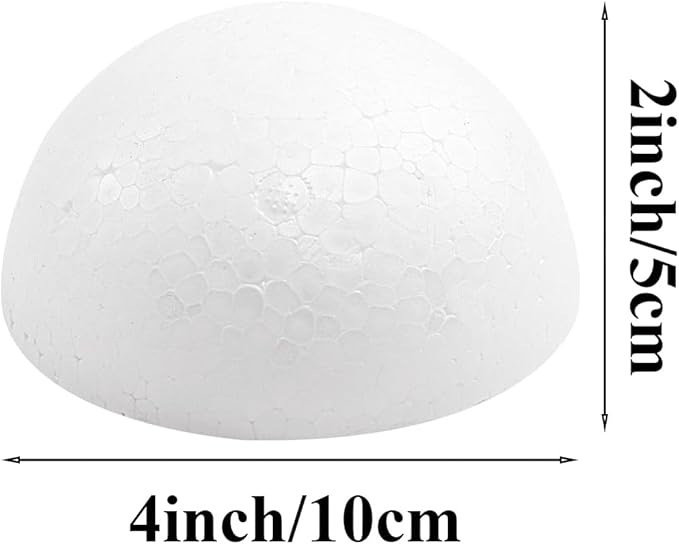 Crafjie 8PCS 4 Inchs Half Foam Balls White Half Round Polystyrene Foam Balls Craft Supplies Hemispherical Christmas Craft Ballfor DIY Home Craft Project and Art Decoration