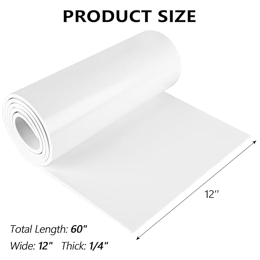 Sponge Neoprene Foam Rubber Sheet with Adhesive, 12 in x 60 in x 1/4 in Multi-Function Soundproof High Density Waterproof Rubber Mat, Perfect Cosplay Easy Cut DIY Neoprene Padding Roll - White