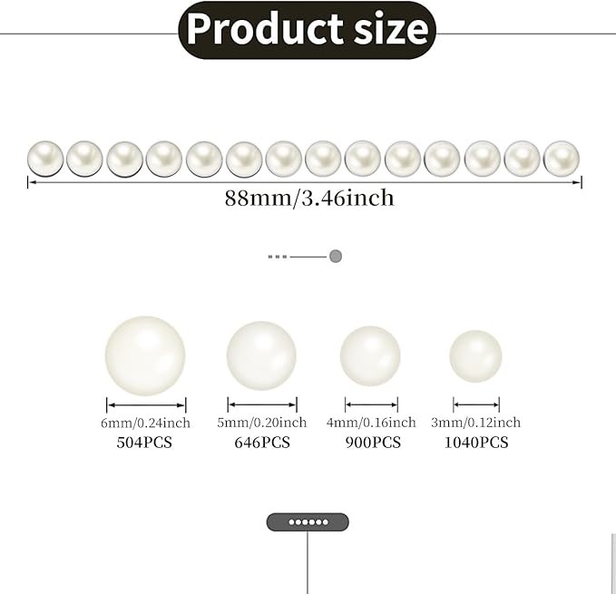 3090 Pcs 4 Sheets Pearl Rhinestone Stickers 3/4/5/6 mm Self Adhesive Craft Rhinestones Gems for Face Eyes Makeup Hair Body (Beige_pearl-3/4/5/6mm)