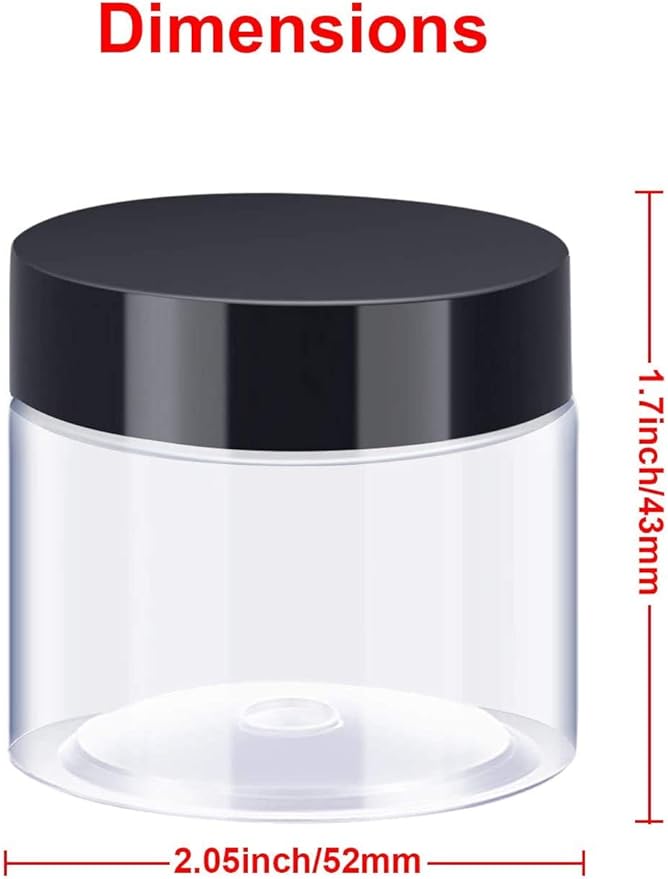 SATINIOR 24 Pieces Empty Clear Plastic Jars with Lids Round Storage Containers Wide-Mouth for Beauty Product Cosmetic Cream Lotion Liquid Butter Craft and Food (Black Lid, 2 oz)