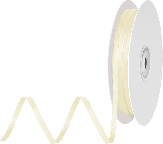 1/8 Inch X 100 Yards Cream Satin Thin Ribbon Solid Color Double Faced Ribbons Perfect for Crafts Wedding Decor Bow Making Arts Sewing and More