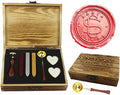 Vintage Santa Claus Monogram Wedding Wax Seal Stamp Kit Wooden Handle Melting Spoon Stick Wood Christmas Gift Box Set Invitation Gift Wrap Sealing Wax Seal Stamp Set