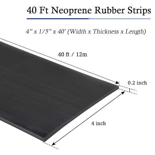 Neoprene Rubber Strips Self Adhesive Solid Rubber Sheets, Rolls & Strips for DIY Gaskets Crafts Pads Seals Warehouse Flooring Neoprene Sheet with Adhesive Backing (4" Wide x 1/5" Thick x 40' Long)