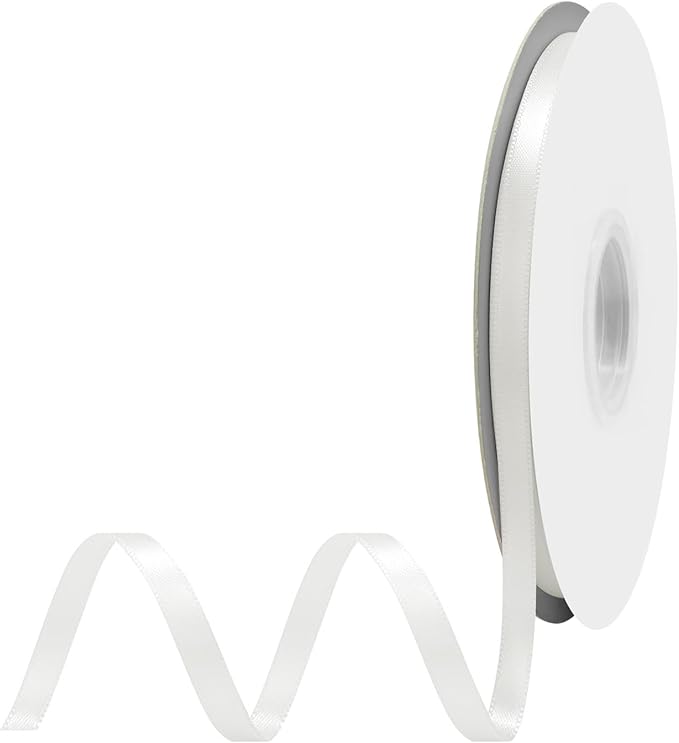 Off White Satin Ribbon 1/4 Inch X 50 Yards Solid Color Double Faced Ribbons Perfect for Crafts Wedding Decor Bow Making Arts Sewing and More