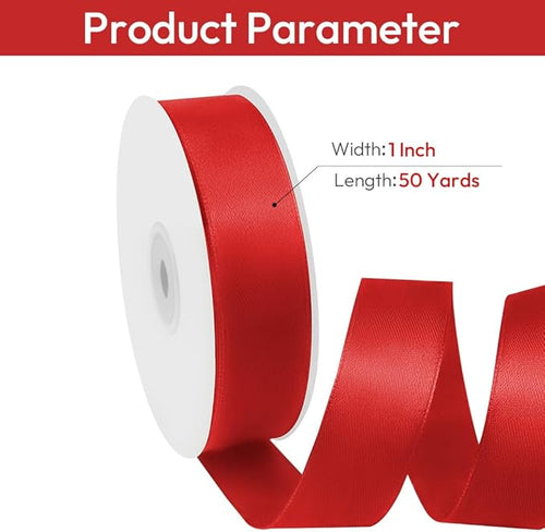 1" Width x 50 Yards Satin Fabric Ribbon, Red Ribbon Perfect for DIY Bows, Swags, Gift Wrapping, Craft, Flower Bouquet, Christmas and Party Decoration