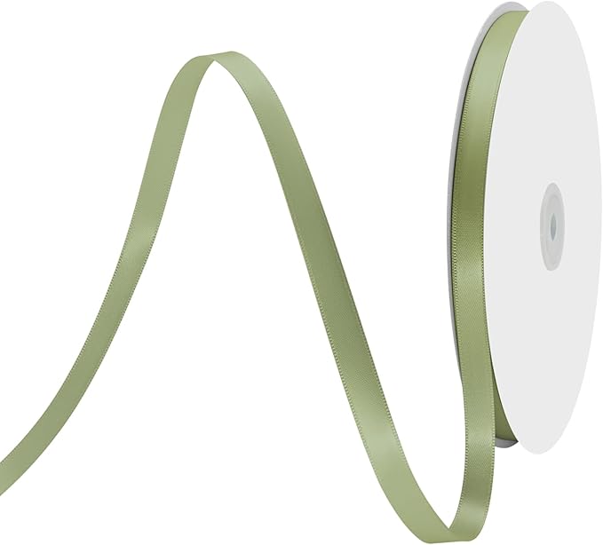 3/8" X 100 Yards Spring Moss Satin Thin Ribbon Solid Color Double Faced Ribbons Perfect for Crafts Wedding Decor Bow Making Arts Sewing and More