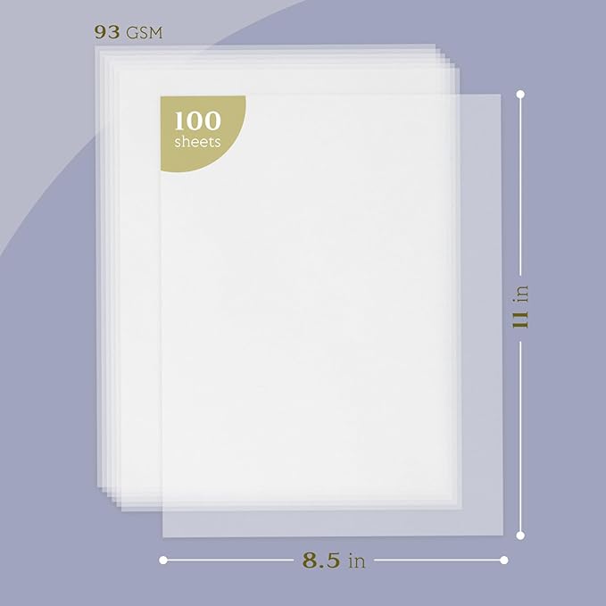 Translucent Vellum Paper 8.5 x 11, Goefun 100 Sheets Vellum Tracing Paper Printable for Invitations, Card Overlays, Belly Bands, DIYs, Sketching, Drawing
