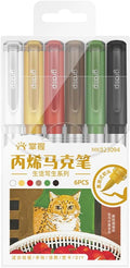 6 Color Acrylic Paint Markers, Brush Tip Acrylic Paint Pens With Visual Ink Window, Fabric Paint Markers for Clothes, Textile - High Coverage on Wood, Glass, Rock - DIY Art Supplies for Kids, Adults