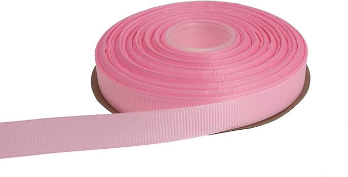 Solid Grosgrain Ribbon 25 Yard Each Roll 100% Polyester Woven Edge (1/2", Pink)
