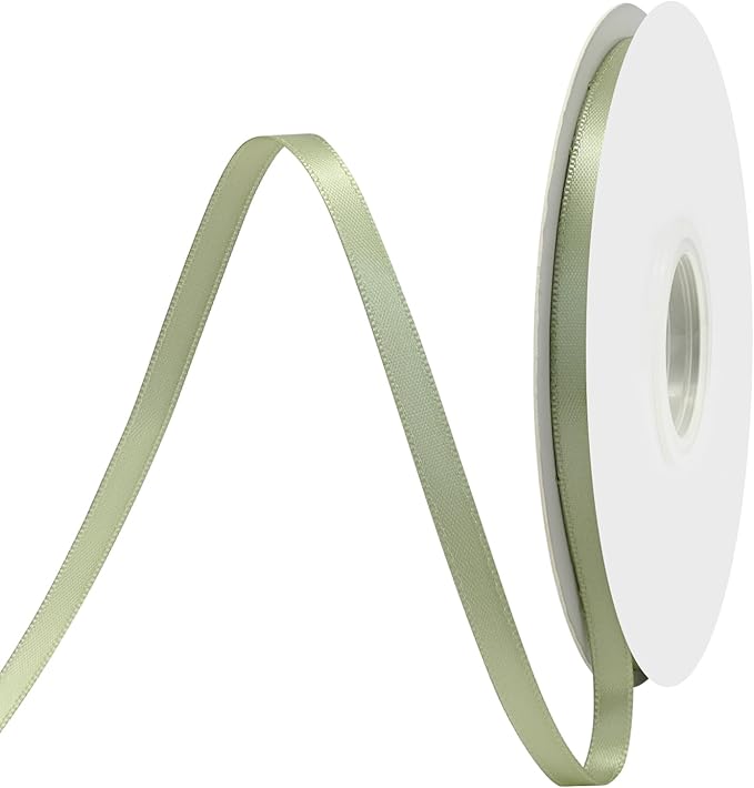 Spring Moss Satin Ribbon 1/4" X 50 Yards Solid Color Double Faced Ribbons Perfect for Crafts Wedding Decor Bow Making Arts Sewing and More