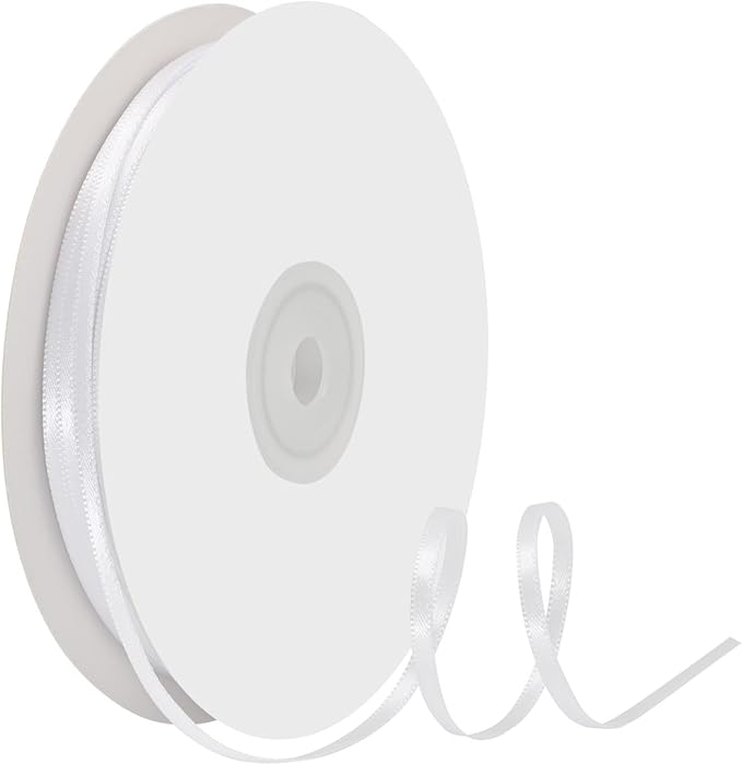 1/8" X 100 Yards White Satin Thin Ribbon Solid Color Double Faced Ribbons Perfect for Crafts Wedding Decor Bow Making Arts Sewing and More