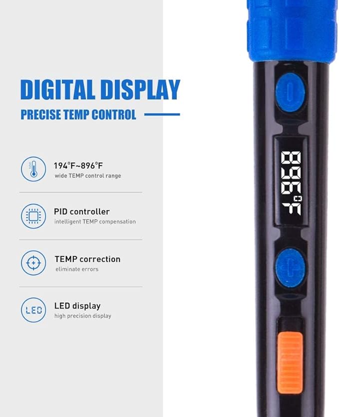 Soldering Iron Kit Solder Gun - 110V 65W Portable Temp Adjustable Pen Type Digital Welding Tools Soldering Iron for Electric PCD Soldering and Desoldering (Pack of 1 Piece with 1 Stand and 1 Cleaner)